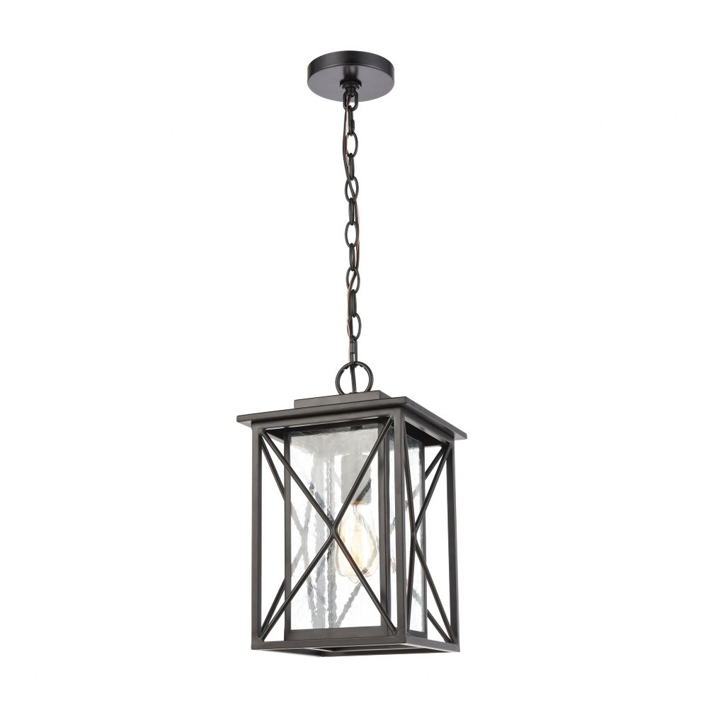 Elk Lighting-46753/1-Carriage Light - 1 Light Outdoor Hanging Lantern in Traditional Style with Country and Rustic inspirations - 15 Inches tall and 9 inches wide   Matte Black Finish with Seedy Glass