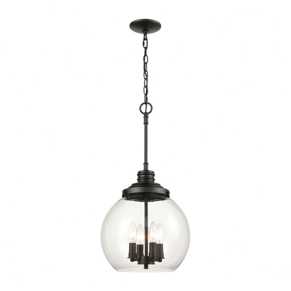 Elk Lighting-46814/4-Chandra - 4 Light Pendant in Transitional Style with Victorian and Vintage Charm inspirations - 25 Inches tall and 13 inches wide Matte Black  Polished Chrome Finish with Clear Gl