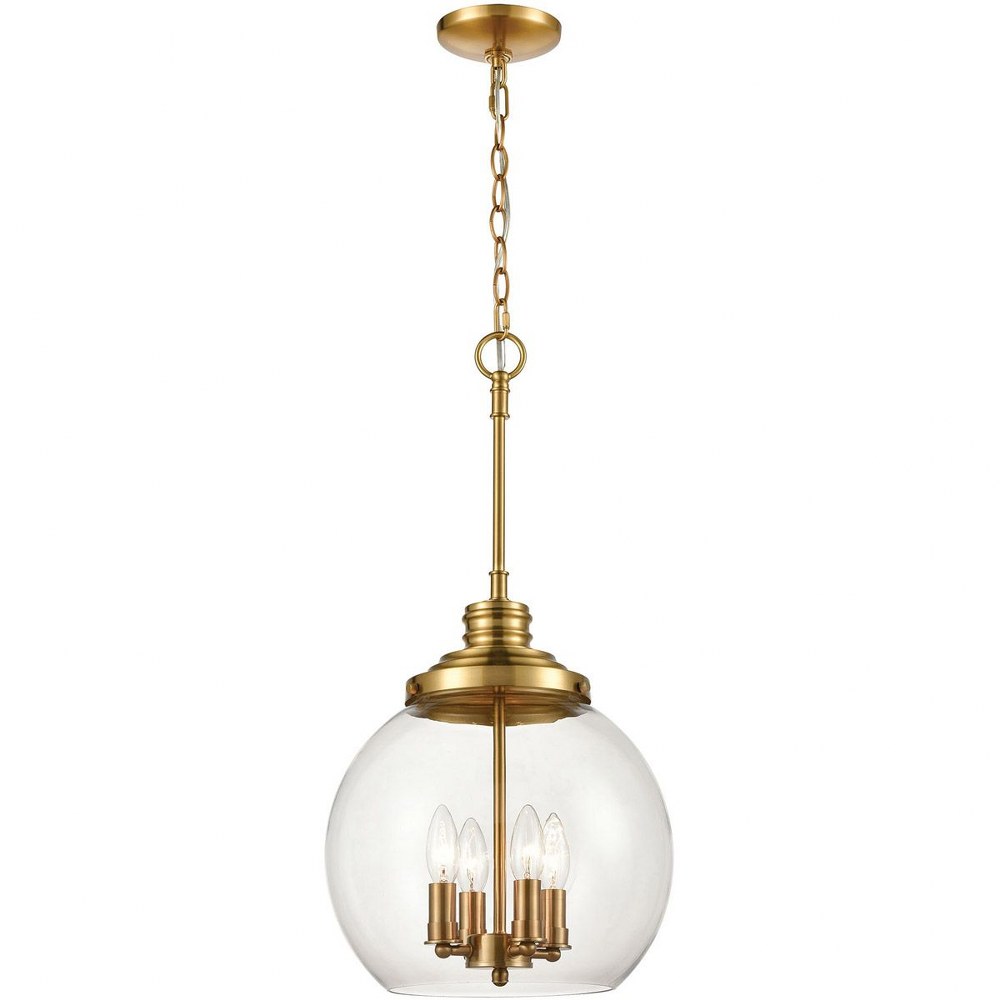 Elk Lighting-46834/4-Chandra - 4 Light Pendant in Transitional Style with Victorian and Vintage Charm inspirations - 25 Inches tall and 13 inches wide   Burnished Brass Finish with Clear Glass