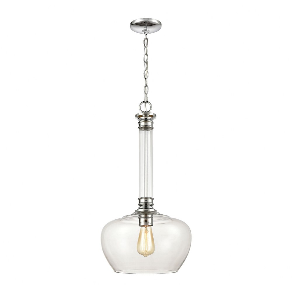 Elk Lighting-46845/1-Glasgow - 1 Light Pendant in Transitional Style with Art Deco and Luxe/Glam inspirations - 25 Inches tall and 13 inches wide   Polished Chrome Finish with Clear Glass