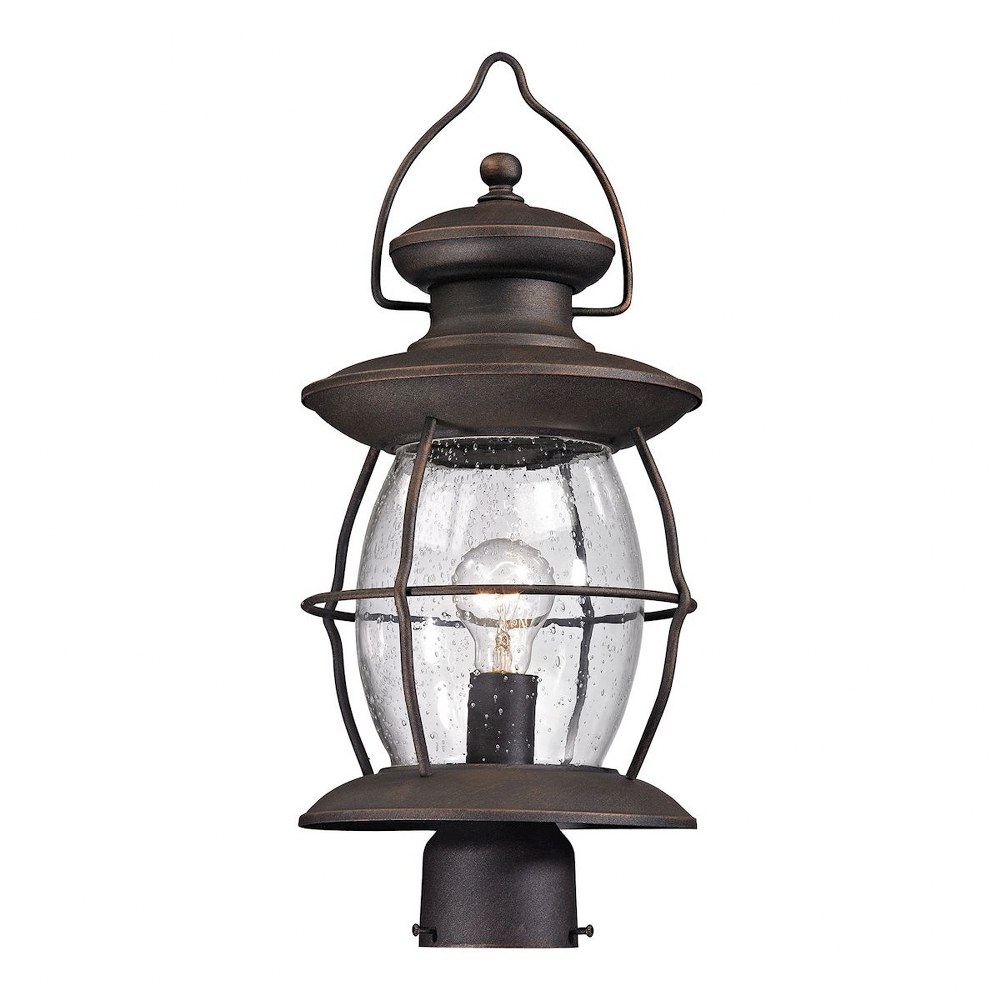 Elk Lighting-47041/1-Village Lantern - 1 Light Post Lantern in Traditional Style with Southwestern and Country/Cottage inspirations - 21 Inches tall and 8 inches wide   Weathered Charcoal Finish with 