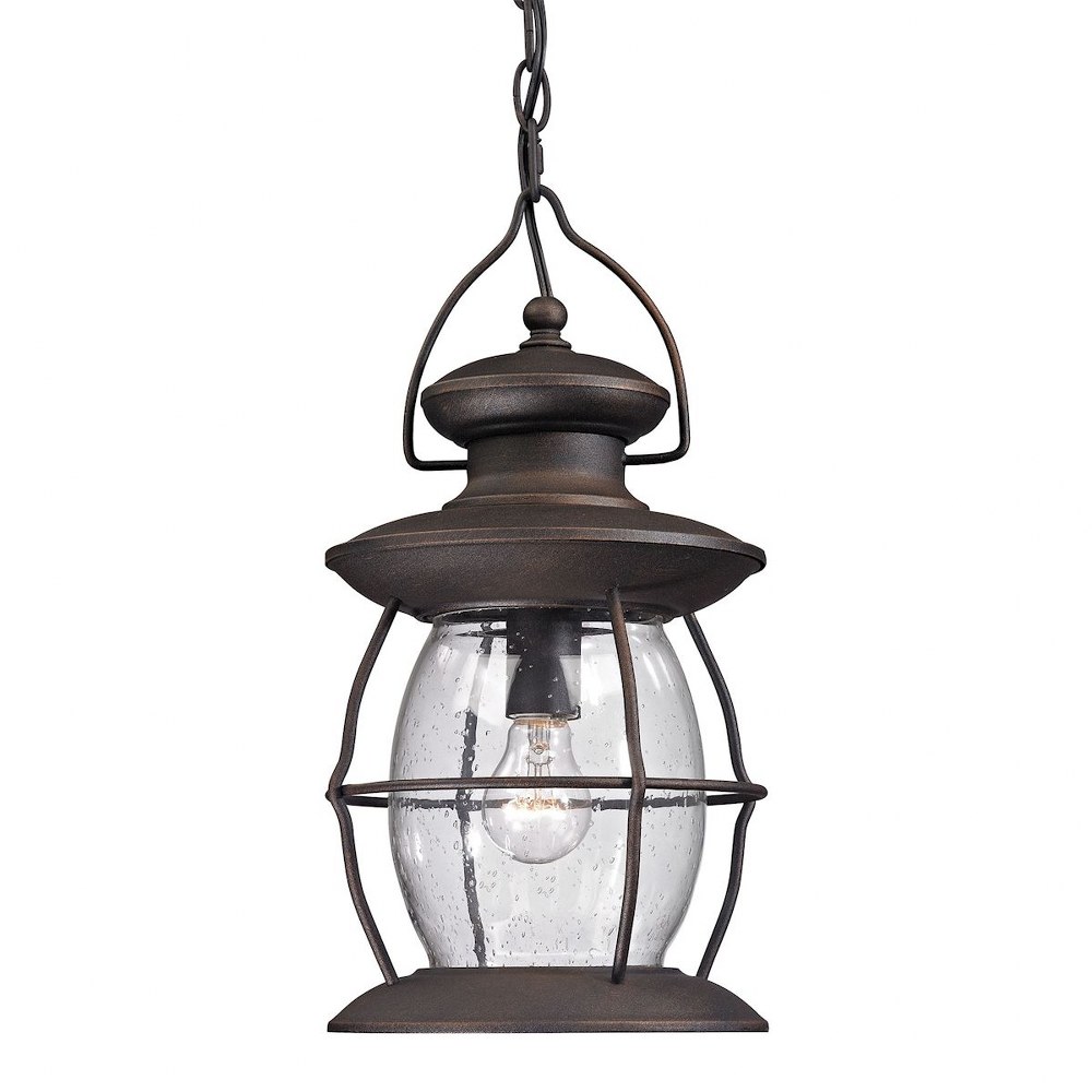 Elk Lighting-47043/1-Village Lantern - 1 Light Outdoor Hanging Lantern in Traditional Style with Southwestern and Country inspirations - 17 Inches tall and 8 inches wide   Weathered Charcoal Finish wi