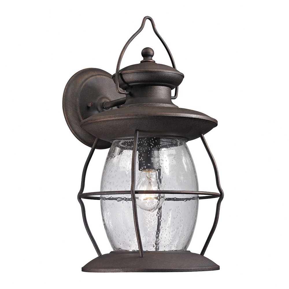 Elk Lighting-47044/1-Village Lantern - 1 Light Outdoor Wall Lantern in Traditional Style with Southwestern and Country inspirations - 18 Inches tall and 9 inches wide   Weathered Charcoal Finish with 