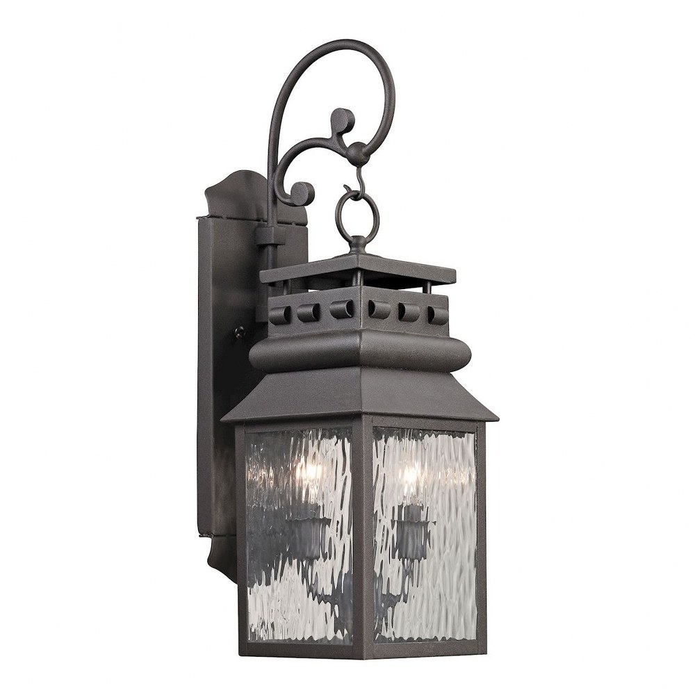 Elk Lighting-47065/2-Forged Lancaster - 2 Light Outdoor Wall Lantern in Traditional Style with Southwestern and Country inspirations - 22 Inches tall and 7 inches wide   Charcoal Finish with Clear Rip