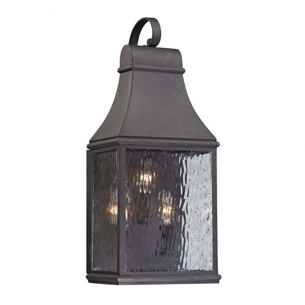 Elk Lighting-47072/3-Forged Jefferson - 3 Light Outdoor Wall Lantern in Traditional Style with Southwestern and Country inspirations - 22 Inches tall and 9 inches wide   Charcoal Finish with Clear Rip