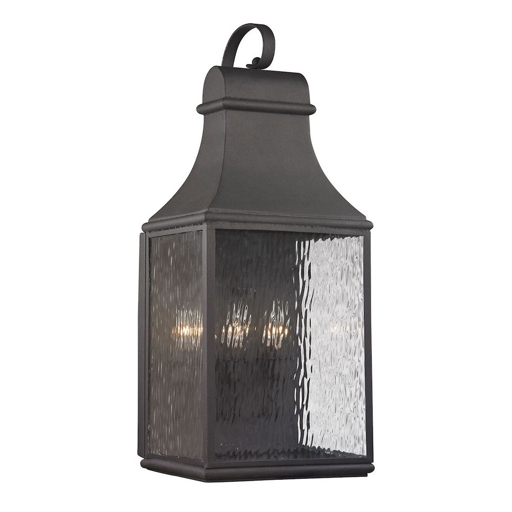 Elk Lighting-47073/3-Forged Jefferson - 3 Light Outdoor Wall Lantern in Traditional Style with Southwestern and Country inspirations - 27 Inches tall and 11 inches wide   Charcoal Finish with Clear Ri