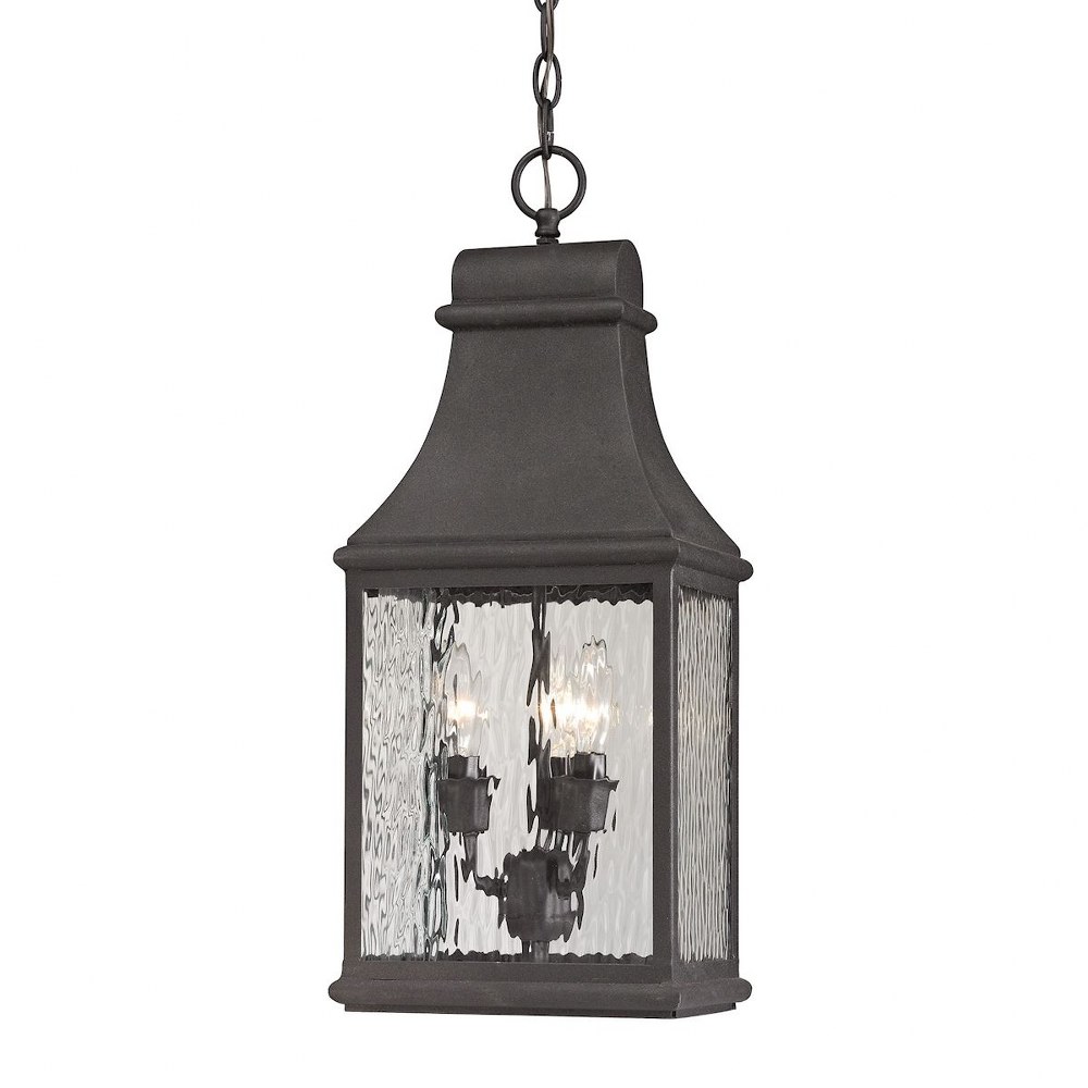 Elk Lighting-47074/3-Forged Jefferson - 3 Light Outdoor Pendant in Traditional Style with Southwestern and Country/Cottage inspirations - 22 Inches tall and 9 inches wide   Charcoal Finish with Clear 