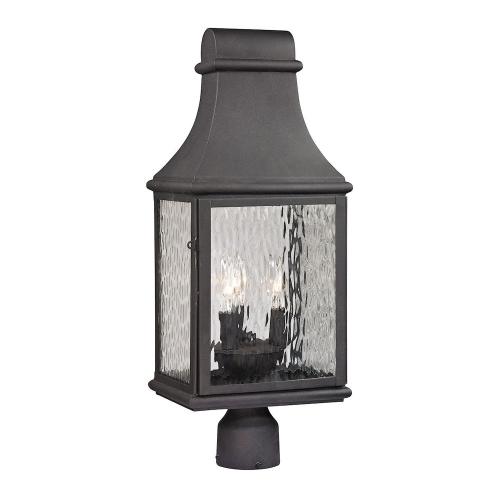 Elk Lighting-47075/3-Forged Jefferson - 3 Light Outdoor Post Mount in Traditional Style with Southwestern and Country inspirations - 23 Inches tall and 9 inches wide   Charcoal Finish with Clear Rippl