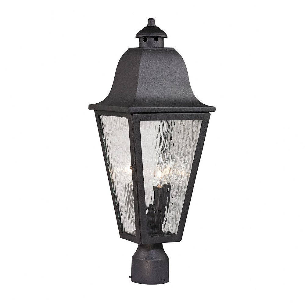 Elk Lighting-47105/3-Forged Brookridge - 3 Light Outdoor Post Mount in Traditional Style with Southwestern and Country inspirations - 23 Inches tall and 8 inches wide   Charcoal Finish with Clear Ripp