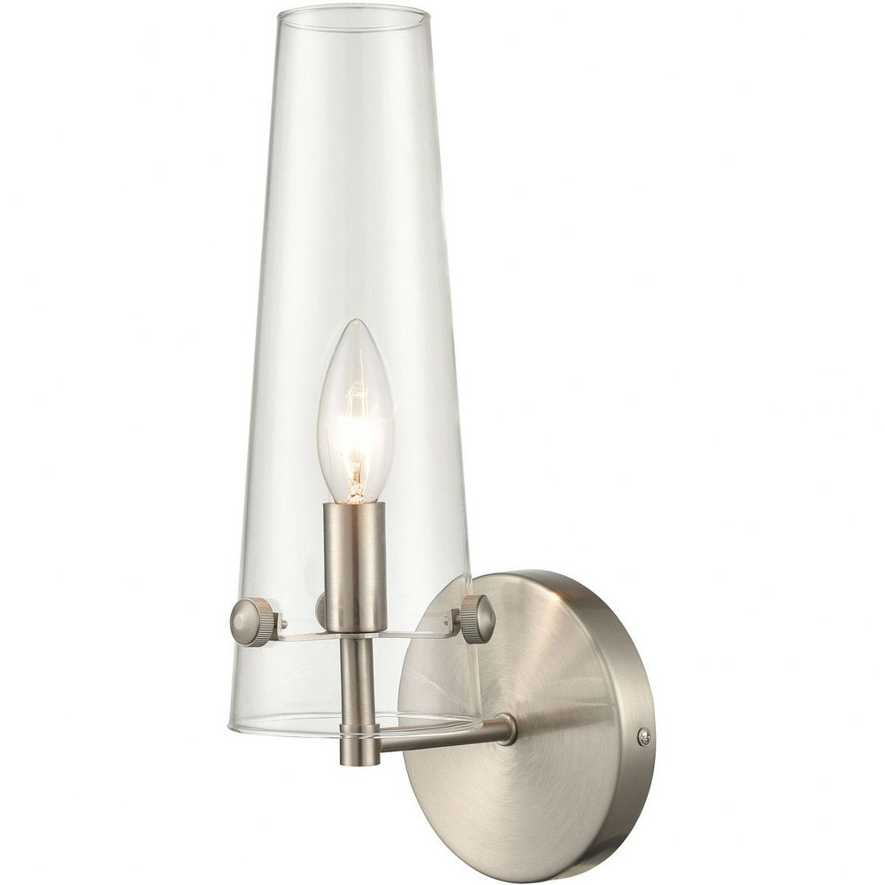 Elk Lighting-47224/1-Valante - 1 Light Wall Sconce in Modern/Contemporary Style with Mid-Century and Retro inspirations - 14 Inches tall and 5 inches wide   Satin Nickel Finish with Clear Glass