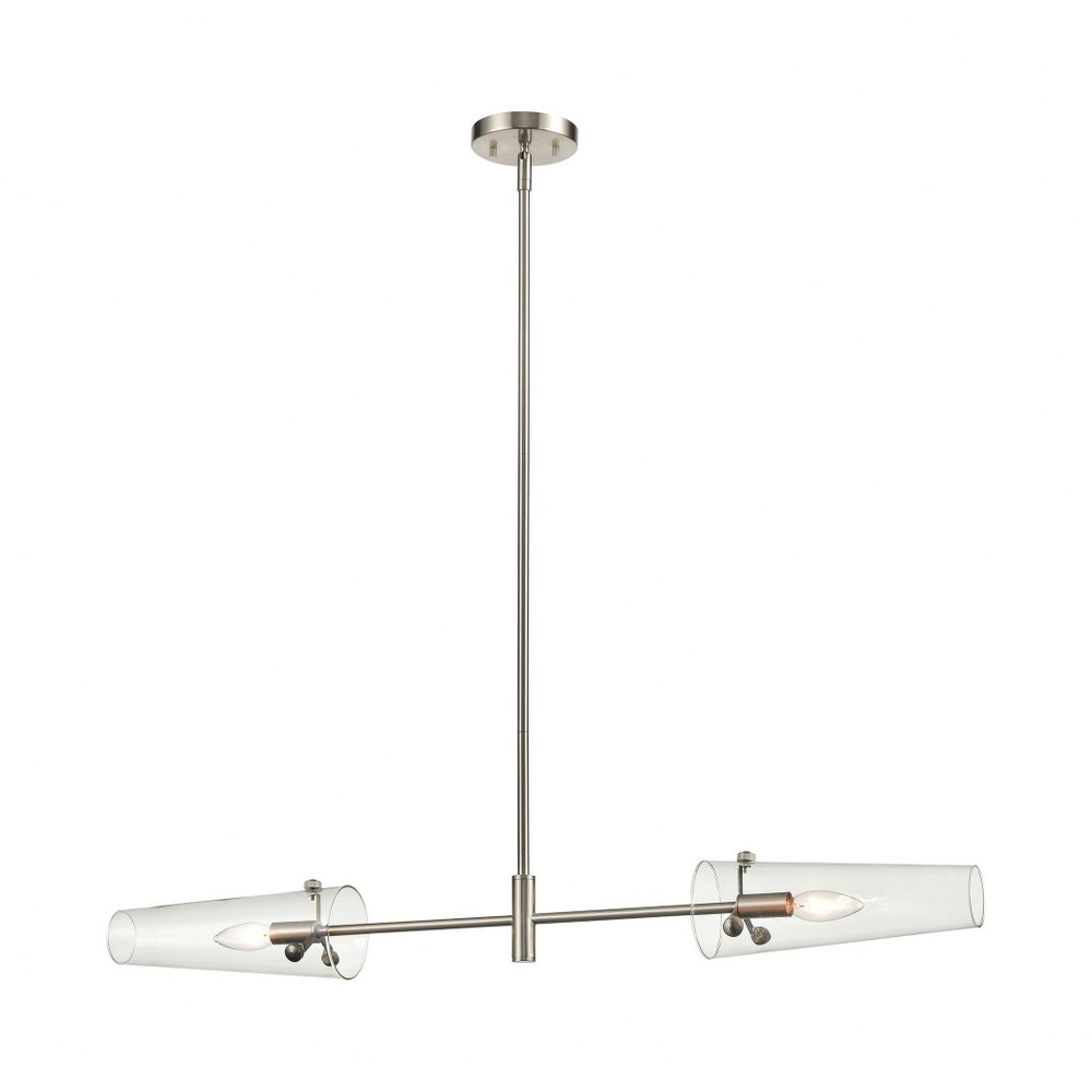 Elk Lighting-47225/2-Valante - 2 Light Island in Modern/Contemporary Style with Mid-Century and Retro inspirations - 5 Inches tall and 38 inches wide   Satin Nickel Finish with Clear Glass