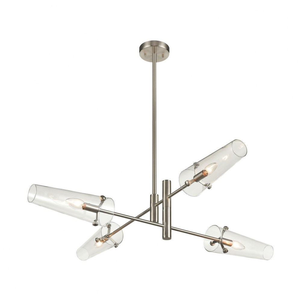 Elk Lighting-47226/4-Valante - 4 Light Chandelier in Modern/Contemporary Style with Mid-Century and Retro inspirations - 9 Inches tall and 49 inches wide   Satin Nickel Finish with Clear Glass