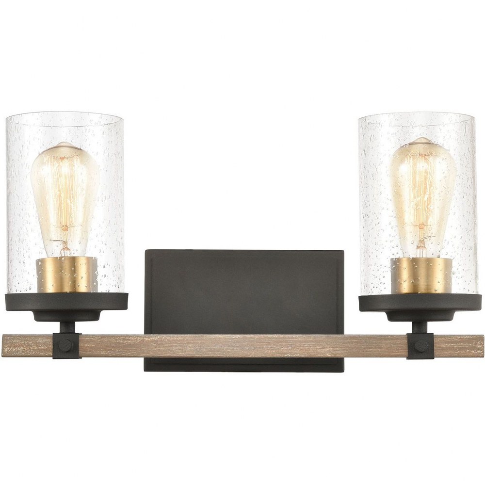 Elk Lighting-47282/2-Geringer - 2 Light Bath Vanity in Transitional Style with Country/Cottage and Modern Farmhouse inspirations - 9 Inches tall and 16 inches wide   Charcoal/Beechwood/Burnished Brass