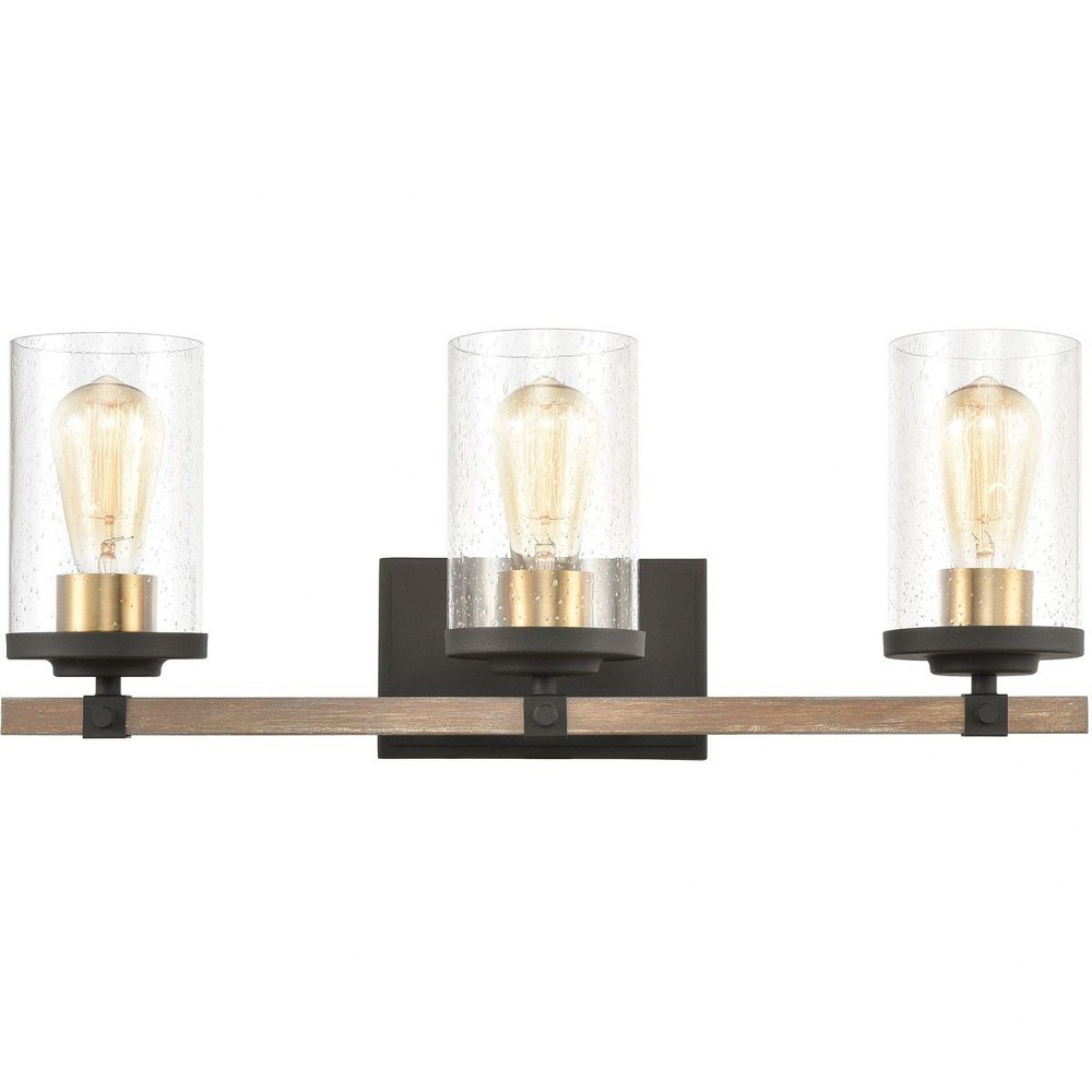 Elk Lighting-47283/3-Geringer - 3 Light Bath Vanity in Transitional Style with Country/Cottage and Modern Farmhouse inspirations - 9 Inches tall and 22 inches wide   Charcoal/Beechwood/Burnished Brass