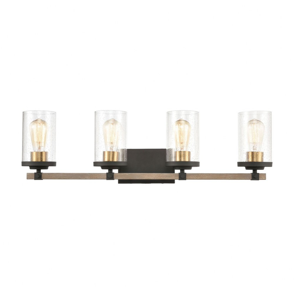 Elk Lighting-47284/4-Geringer - 4 Light Bath Vanity in Transitional Style with Country/Cottage and Modern Farmhouse inspirations - 9 Inches tall and 30 inches wide   Charcoal/Beechwood/Burnished Brass