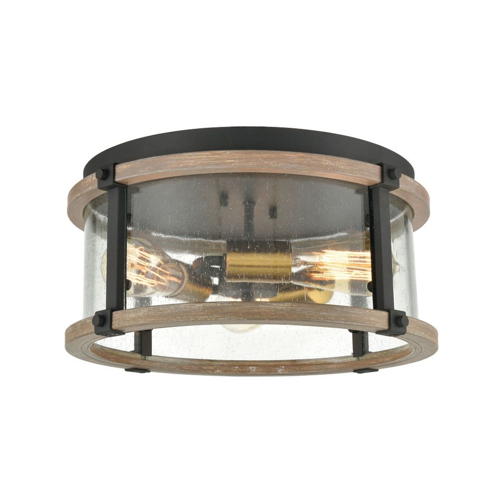 Elk Lighting-47285/3-Geringer - 3 Light Flush Mount in Transitional Style with Country/Cottage and Modern Farmhouse inspirations - 7 Inches tall and 15 inches wide   Charcoal/Beechwood/Burnished Brass