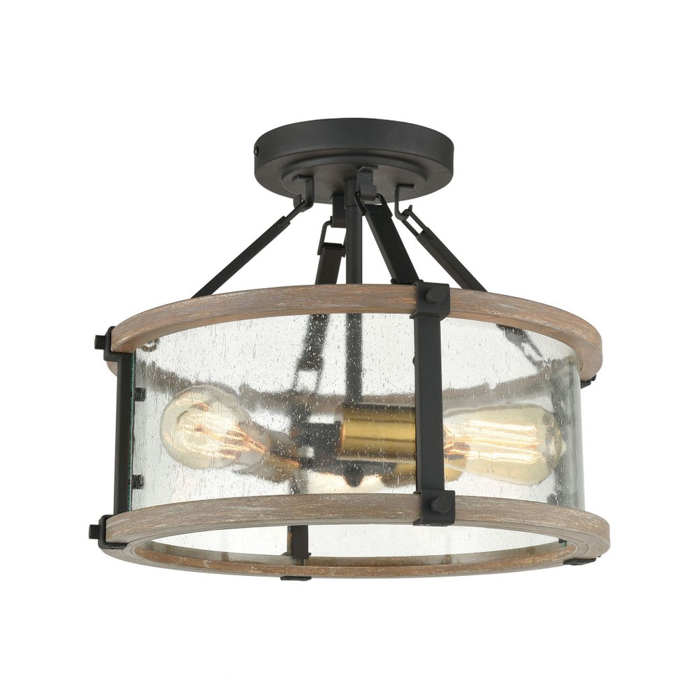 Elk Lighting-47286/3-Geringer - 3 Light Semi-Flush Mount in Transitional Style with Country/Cottage and Modern Farmhouse inspirations - 12 Inches tall and 15 inches wide   Charcoal/Beechwood/Burnished