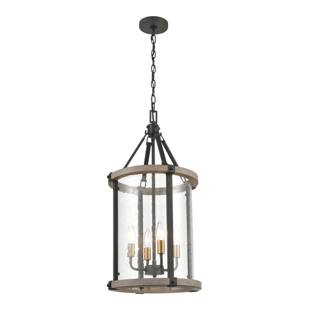 Elk Lighting-47287/4-Geringer - 4 Light Pendant in Transitional Style with Country/Cottage and Modern Farmhouse inspirations - 17 Inches tall and 14 inches wide 17 by 14  Charcoal/Beechwood/Burnished 