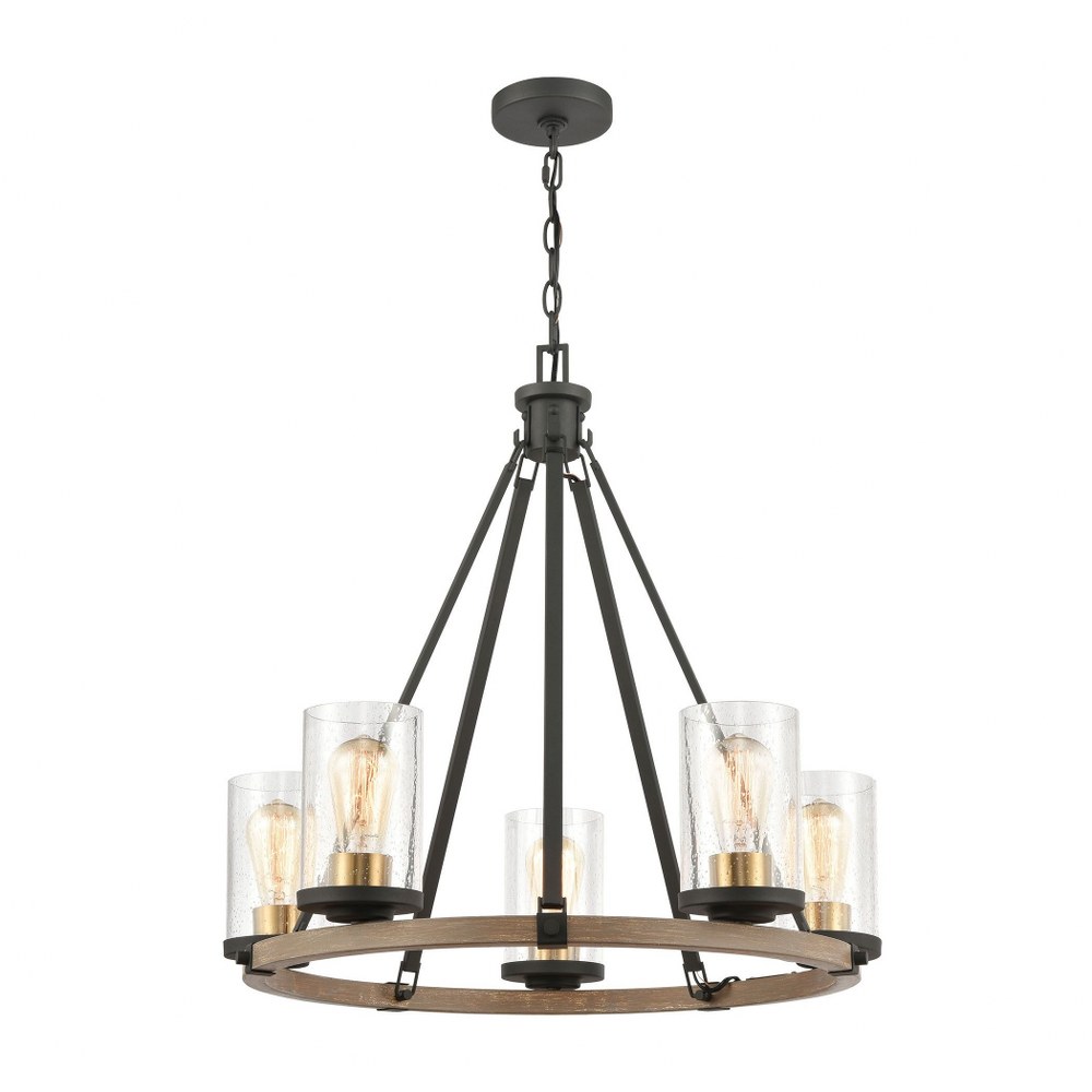 Elk Lighting-47289/5-Geringer - 5 Light Chandelier in Transitional Style with Country/Cottage and Modern Farmhouse inspirations - 24 Inches tall and 25 inches wide   Charcoal/Beechwood/Burnished Brass