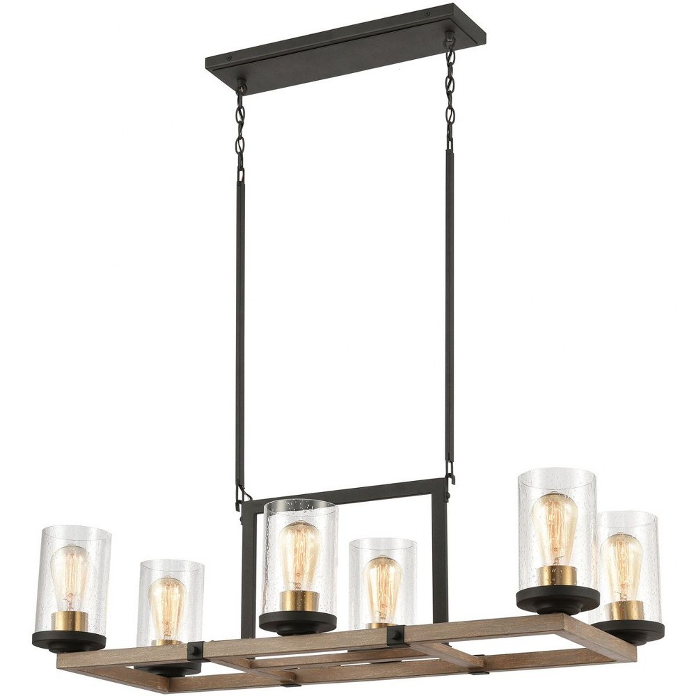 Elk Lighting-47290/6-Geringer - 6 Light Island in Transitional Style with Country/Cottage and Modern Farmhouse inspirations - 32 Inches tall and 33 inches wide   Charcoal/Beechwood/Burnished Brass Fin