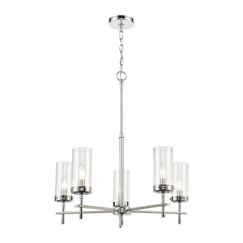 Elk Lighting-47306/5-Melinda - 5 Light Chandelier in Transitional Style with Art Deco and Luxe/Glam inspirations - 28 Inches tall and 25 inches wide   Polished Chrome Finish with Seedy Glass