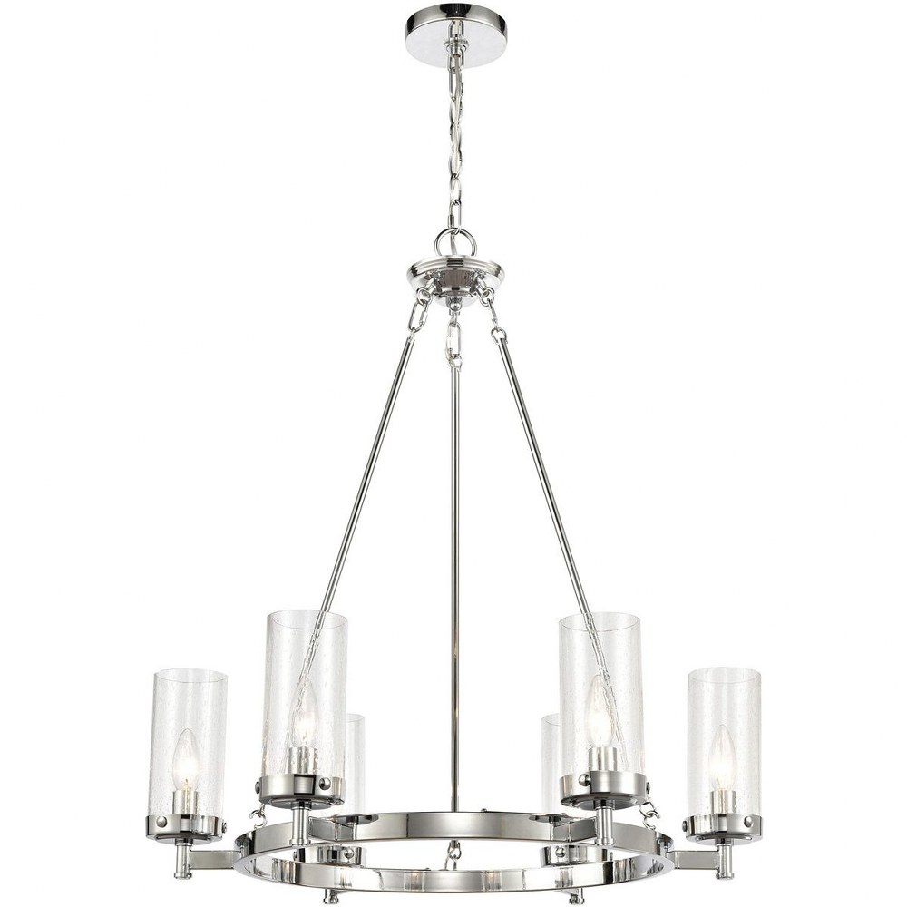 Elk Lighting-47307/6-Melinda - 6 Light Chandelier in Transitional Style with Art Deco and Luxe/Glam inspirations - 28 Inches tall and 26 inches wide   Polished Chrome Finish with Seedy Glass