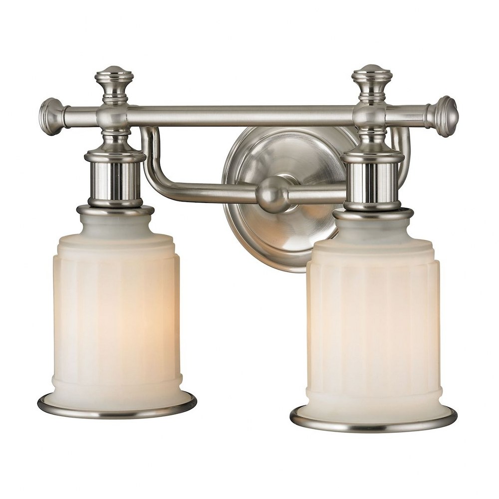 Elk Lighting-52001/2-Acadia - 2 Light Bath Vanity in Traditional Style with Victorian and Modern Farmhouse inspirations - 10 Inches tall and 13 inches wide   Brushed Nickel Finish with Opal White Reed