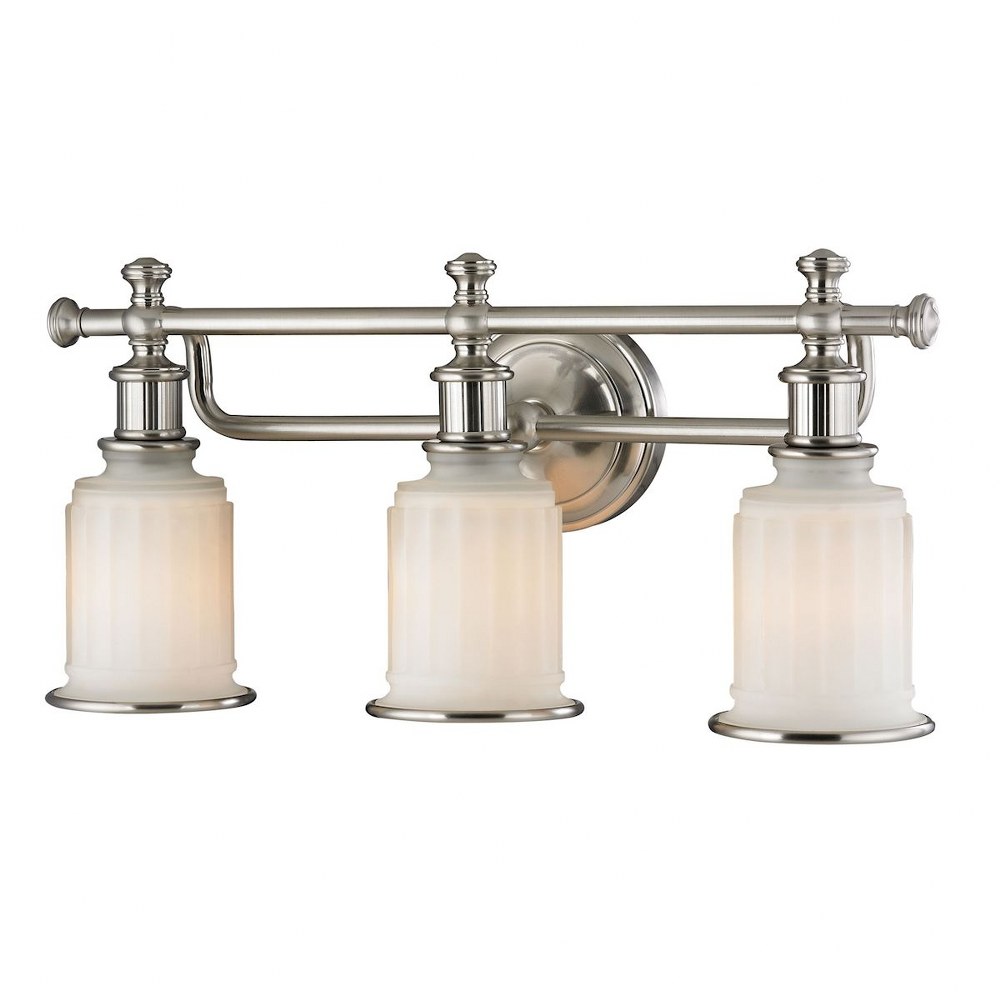 Elk Lighting-52002/3-Acadia - 3 Light Bath Vanity in Traditional Style with Victorian and Modern Farmhouse inspirations - 10 Inches tall and 22 inches wide   Brushed Nickel Finish with Opal White Reed