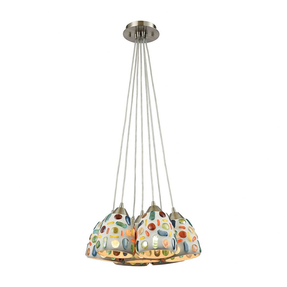 Elk Lighting-542-7SR-Gemstone - 7 Light Pendant in Modern/Contemporary Style with Southwestern and Boho inspirations - 12 Inches tall and 28 inches wide   Satin Nickel Finish with Sculpted Multi-Color