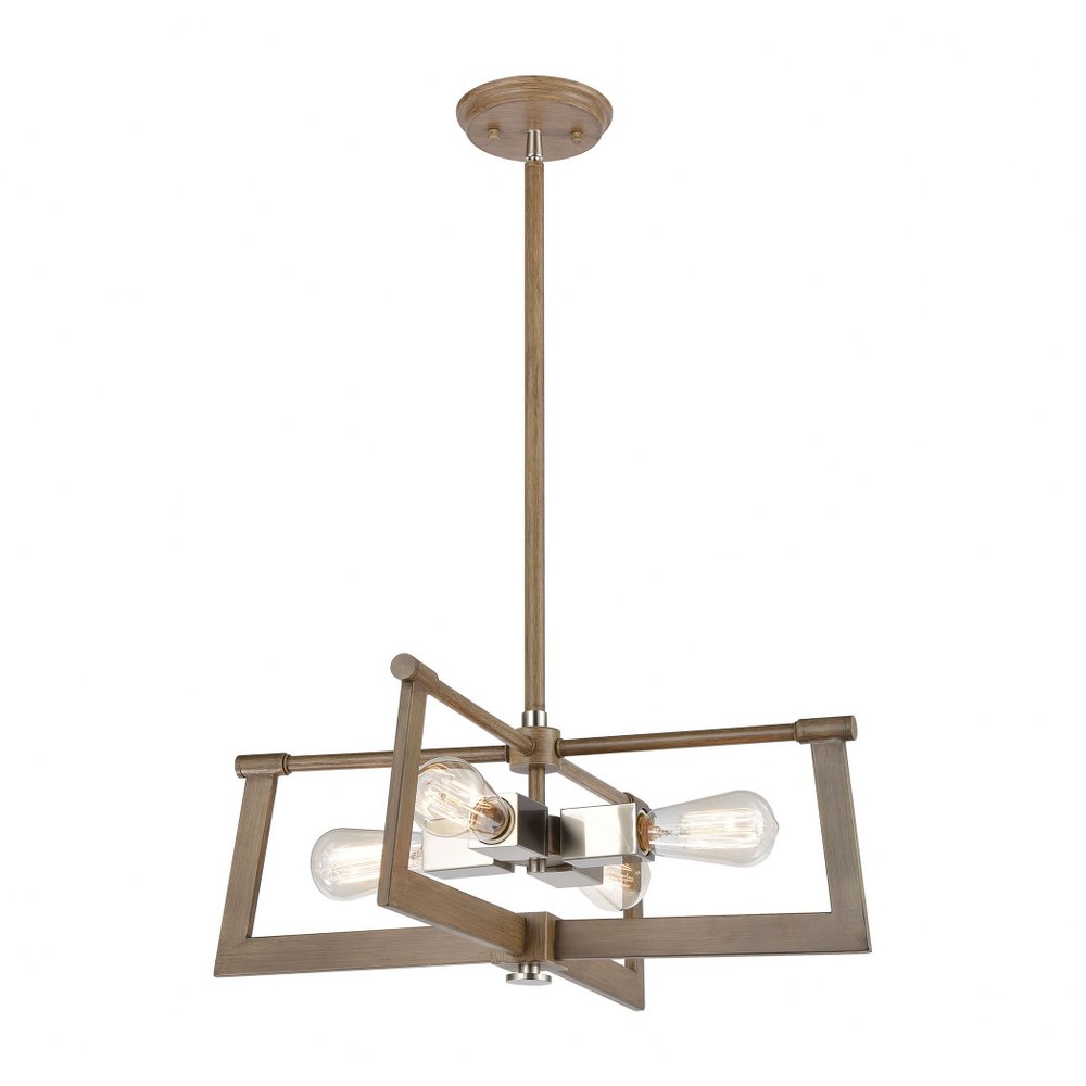 Elk Lighting-55051/4-Axis - 4 Light Pendant in Transitional Style with Modern Farmhouse and Urban/Industrial inspirations - 8 Inches tall and 21 inches wide   Light Wood/Satin Nickel Finish