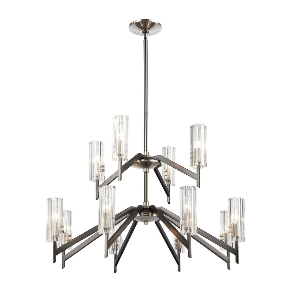 Elk Lighting-55077/8+4-Aspire - 12 Light Chandelier in Modern/Contemporary Style with Luxe/Glam and Art Deco inspirations - 21 Inches tall and 30 inches wide   Black Nickel/Polished Nickel Finish with