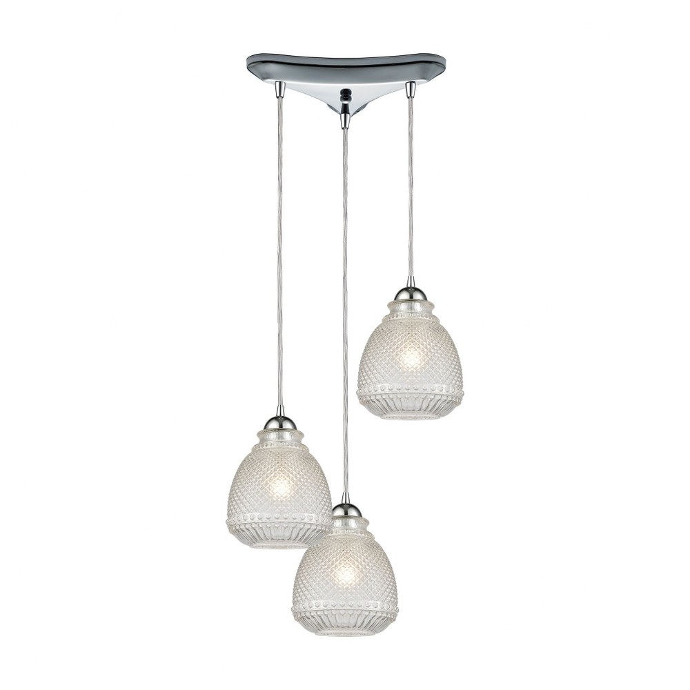 Elk Lighting-56590/3-Victoriana - 3 Light Triangular Pendant in Traditional Style with Victorian and Modern Farmhouse inspirations - 10 Inches tall and 12 inches wide   Polished Chrome Finish with Cle