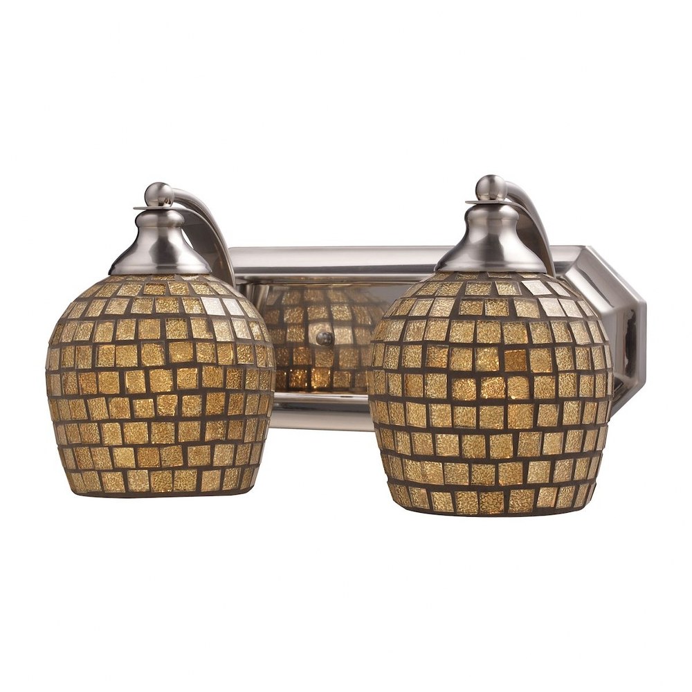 Elk Lighting-570-2N-GLD-Mix-N-Match - 2 Light Bath Vanity in Transitional Style with Eclectic and Boho inspirations - 7 Inches tall and 14 inches wide A19 Medium Base Gold Mosaic Satin Nickel Finish w