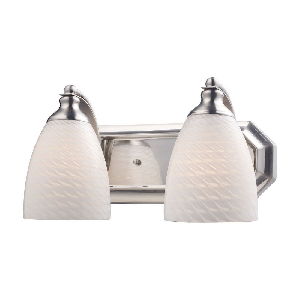 Elk Lighting-570-2N-WS-Mix-N-Match - 2 Light Bath Vanity in Transitional Style with Eclectic and Boho inspirations - 7 Inches tall and 14 inches wide A19 Medium Base White Swirl Satin Nickel Finish wi