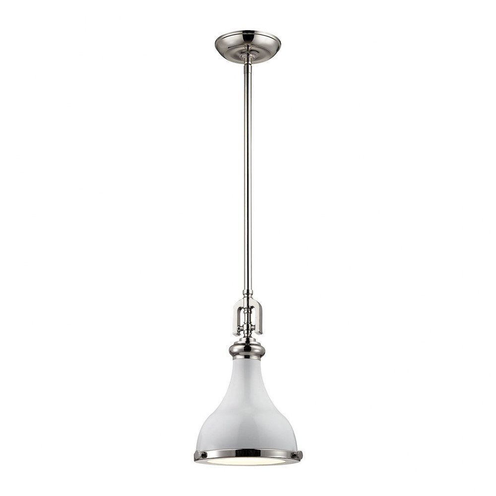 Elk Lighting-57040/1-Rutherford - 1 Light Mini Pendant in Transitional Style with Urban/Industrial and Modern Farmhouse inspirations - 13 Inches tall and 9 inches wide Gloss White/Polished Nickel  Pol