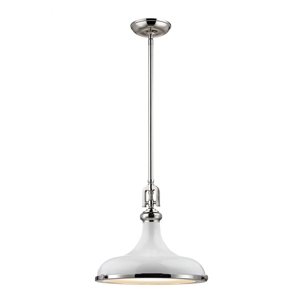 Elk Lighting-57041/1-Rutherford - One Light Pendant   Gloss White/Polished Nickel Finish with Frosted Glass with Gloss White Shade