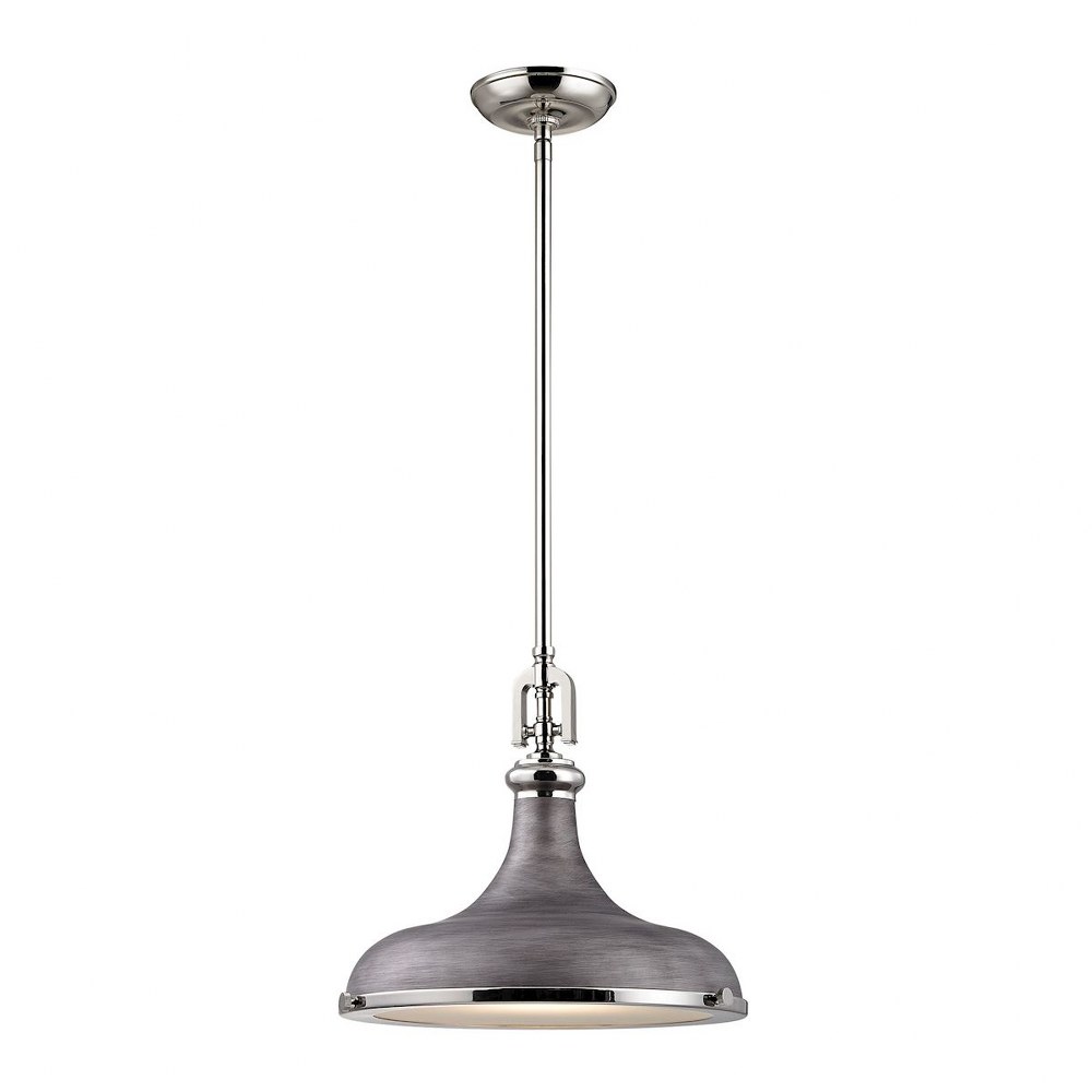 Elk Lighting-57081/1-Rutherford - 1 Light Pendant in Transitional Style with Urban/Industrial and Modern Farmhouse inspirations - 13 Inches tall and 15 inches wide Polished Nickel/Weathered Zinc  Poli