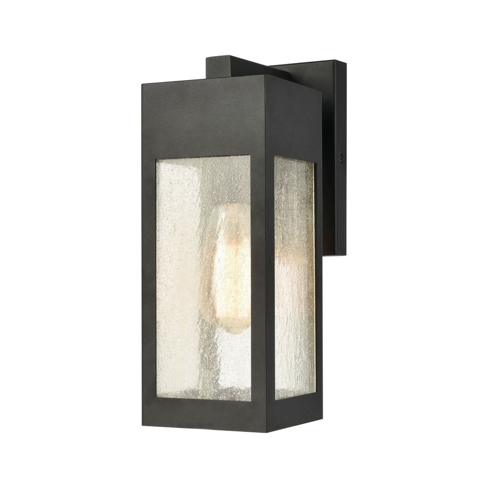 Elk Lighting-57300/1-Angus - 1 Light Outdoor Wall Sconce in Modern/Contemporary Style with Urban and Southwestern inspirations - 13 Inches tall and 4.75 inches wide   Charcoal Finish with Seedy Glass