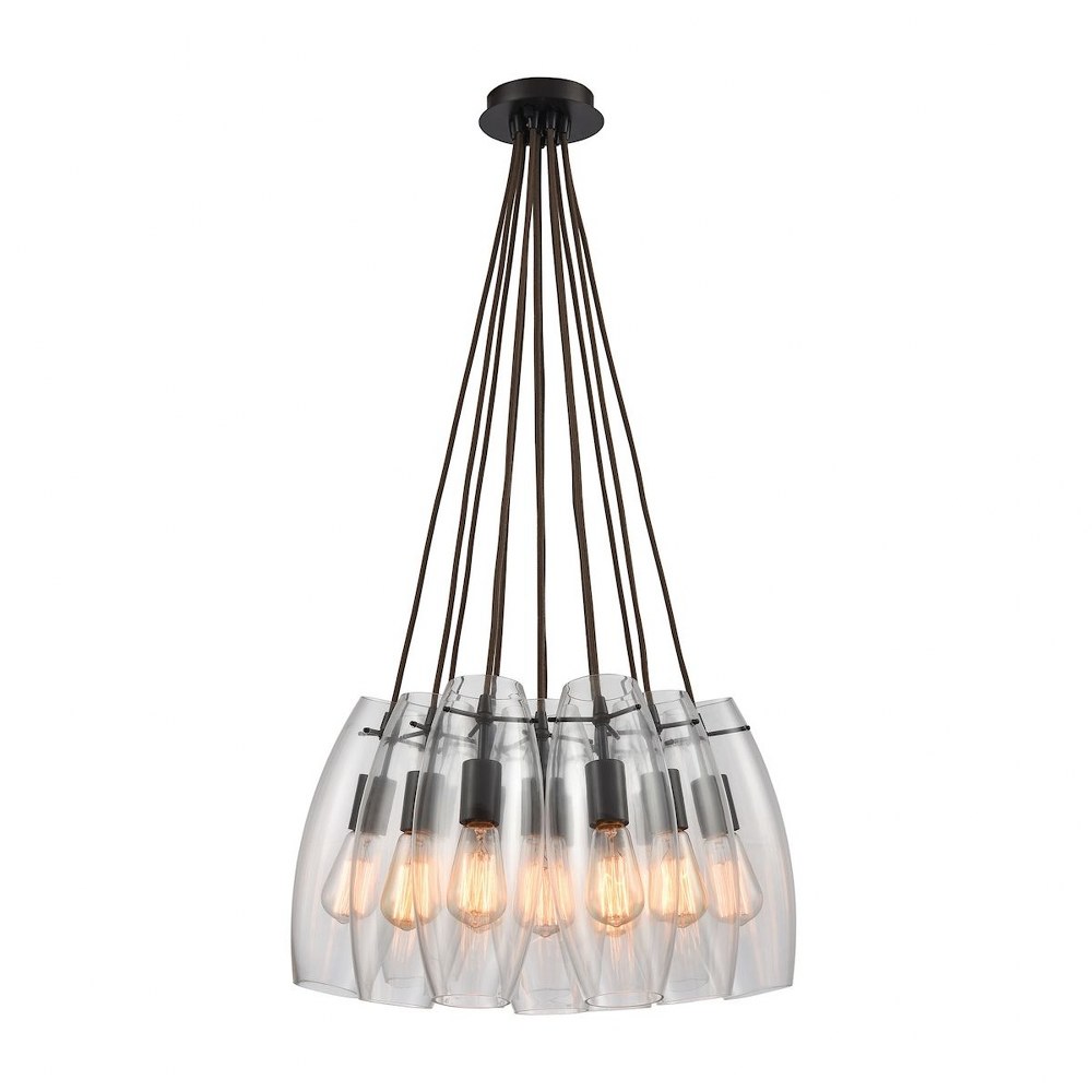 Elk Lighting-60044-12SR-Menlow Park - 12 Light Pendant in Transitional Style with Retro and Scandinavian inspirations - 12 Inches tall and 20 inches wide   Oil Rubbed Bronze Finish with Smoked Glass