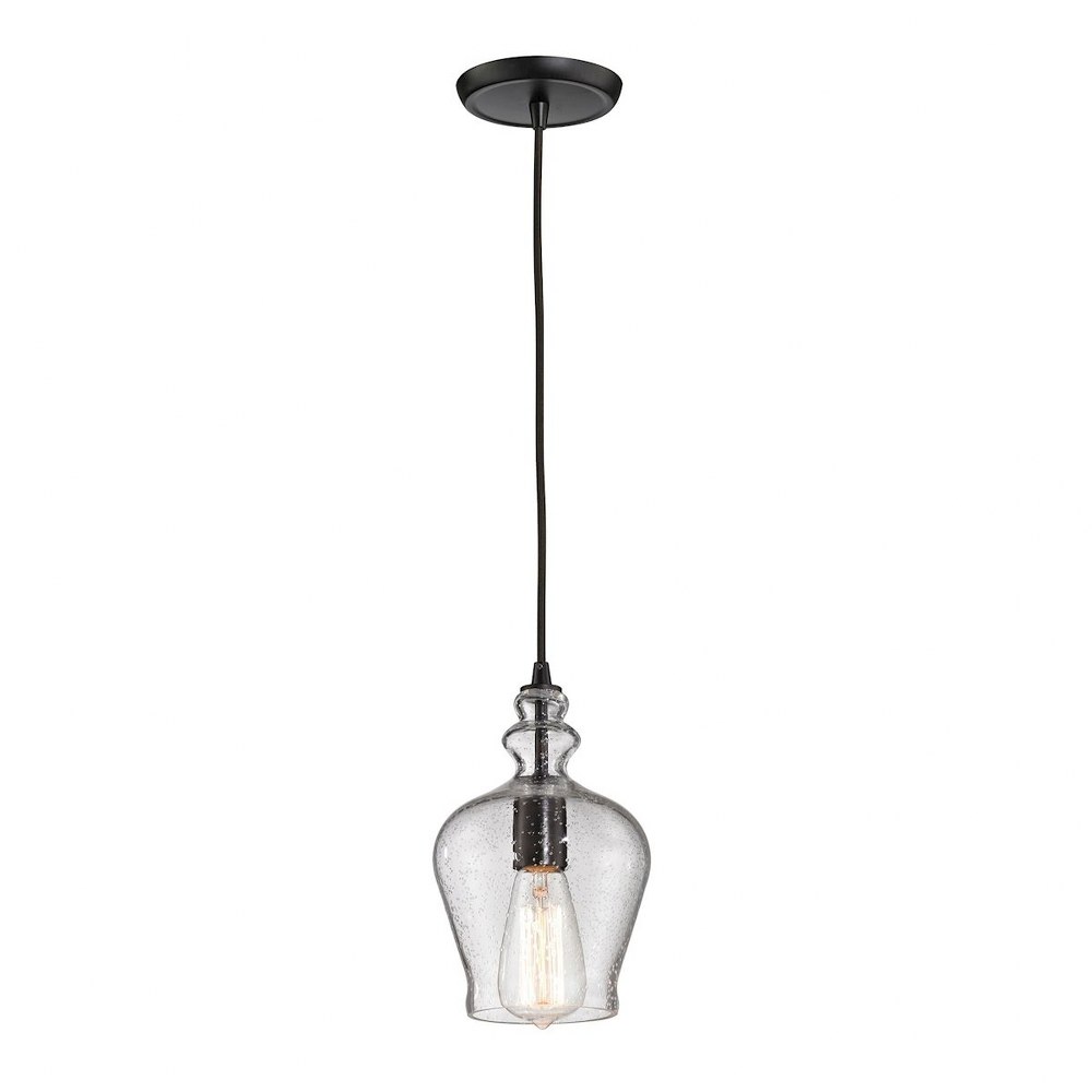 Elk Lighting-60066-1-Menlow Park - 1 Light Mini Pendant in Transitional Style with Vintage Charm and Country/Cottage inspirations - 10 Inches tall and 6 inches wide   Oil Rubbed Bronze Finish with Smo