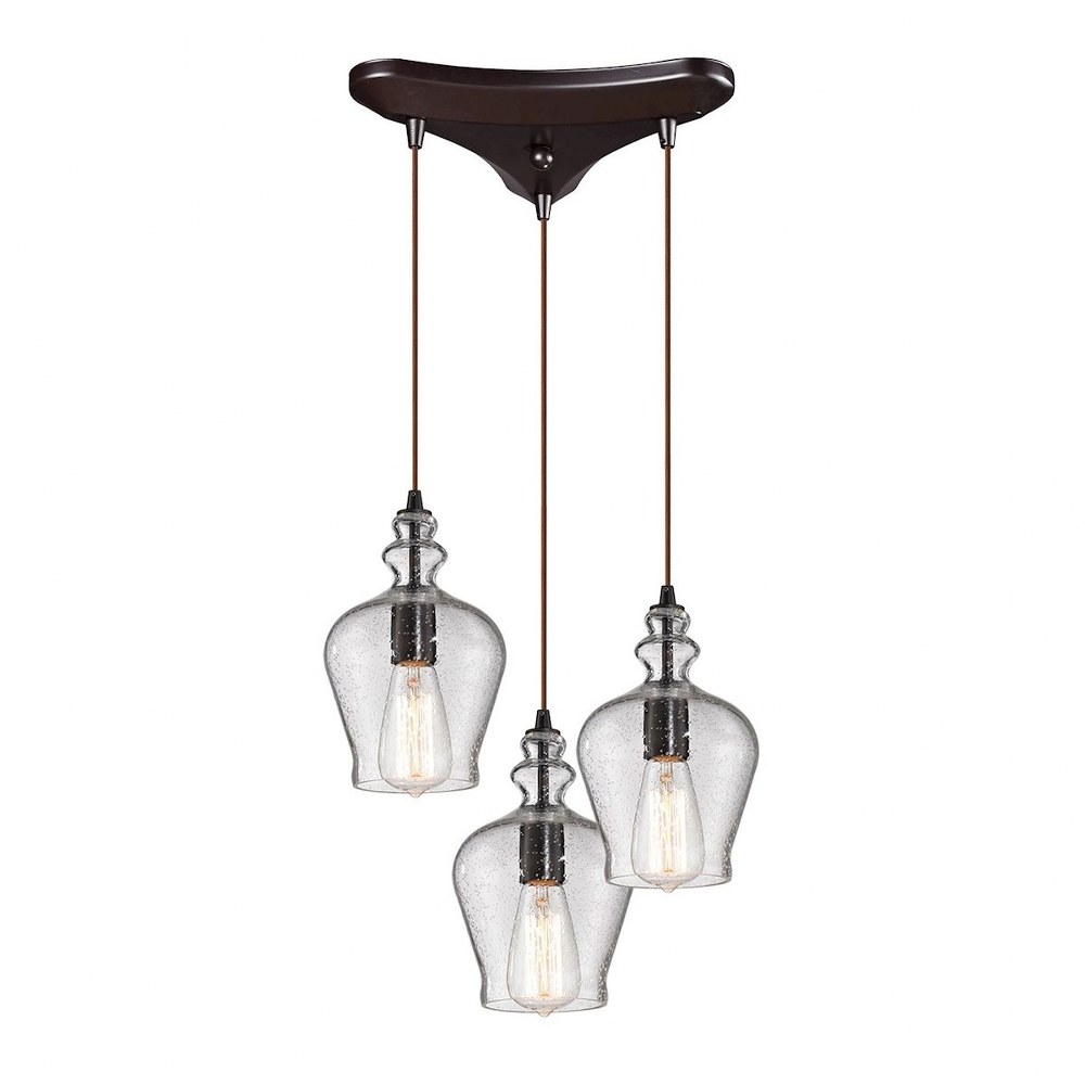 Elk Lighting-60066-3-Menlow Park - 3 Light Triangular Pendant in Transitional Style with Vintage Charm and Country/Cottage inspirations - 10 Inches tall and 10 inches wide   Oil Rubbed Bronze Finish w