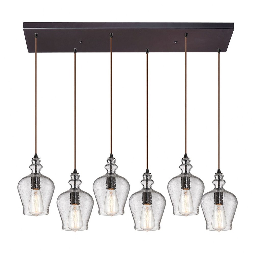 Elk Lighting-60066-6RC-Menlow Park - 6 Light Rectangular Pendant in Transitional Style with Vintage Charm and Country inspirations - 10 Inches tall and 30 inches wide   Oil Rubbed Bronze Finish with S