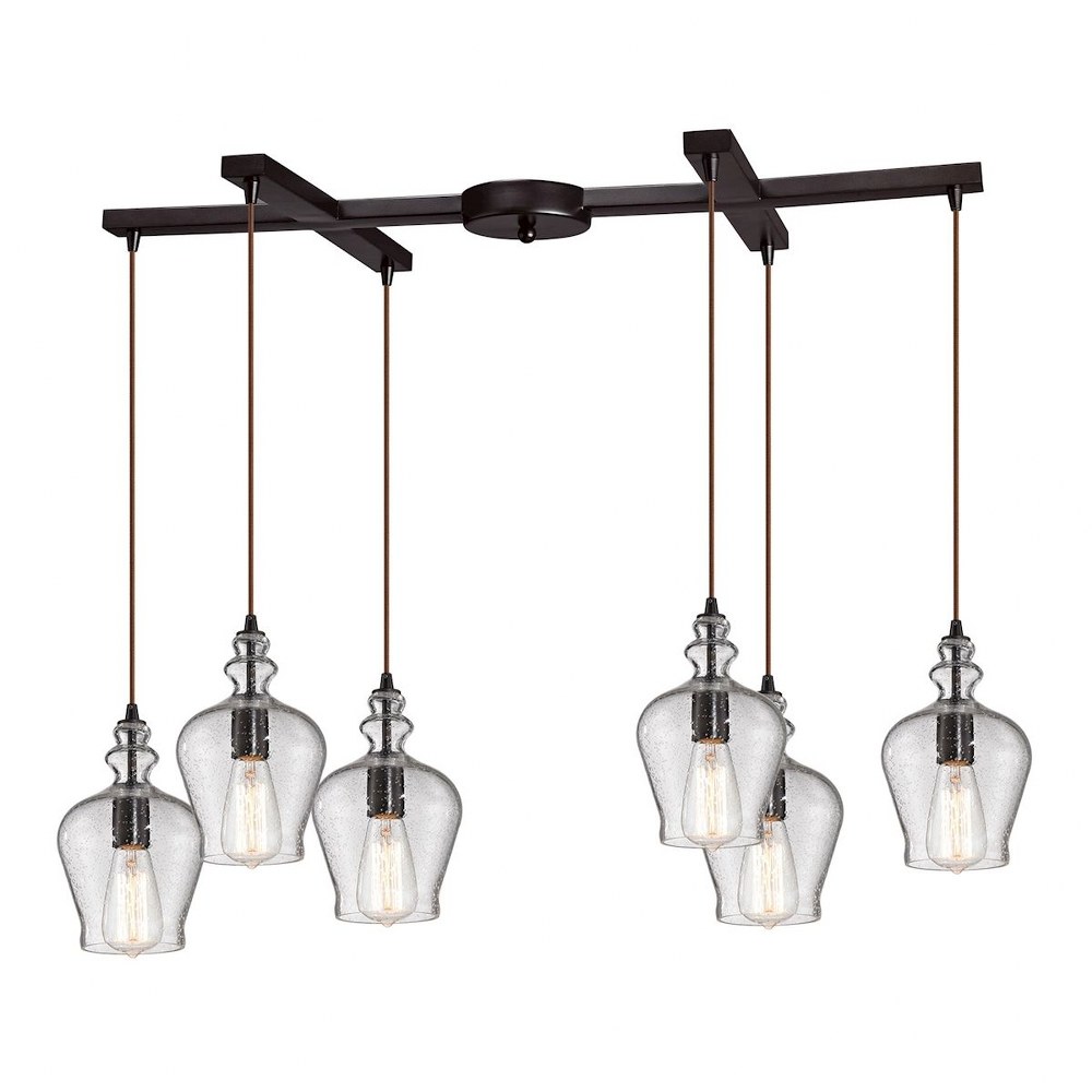 Elk Lighting-60066-6-Menlow Park - 6 Light H-Bar Pendant in Transitional Style with Vintage Charm and Country/Cottage inspirations - 10 Inches tall and 33 inches wide   Oil Rubbed Bronze Finish with S