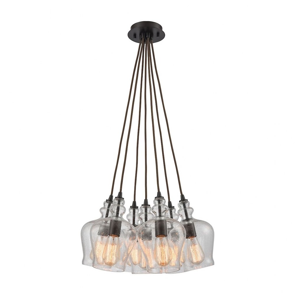 Elk Lighting-60066-7SR-Menlow Park - 7 Light Pendant in Transitional Style with Vintage Charm and Country/Cottage inspirations - 10 Inches tall and 19 inches wide   Oil Rubbed Bronze Finish with Smoke