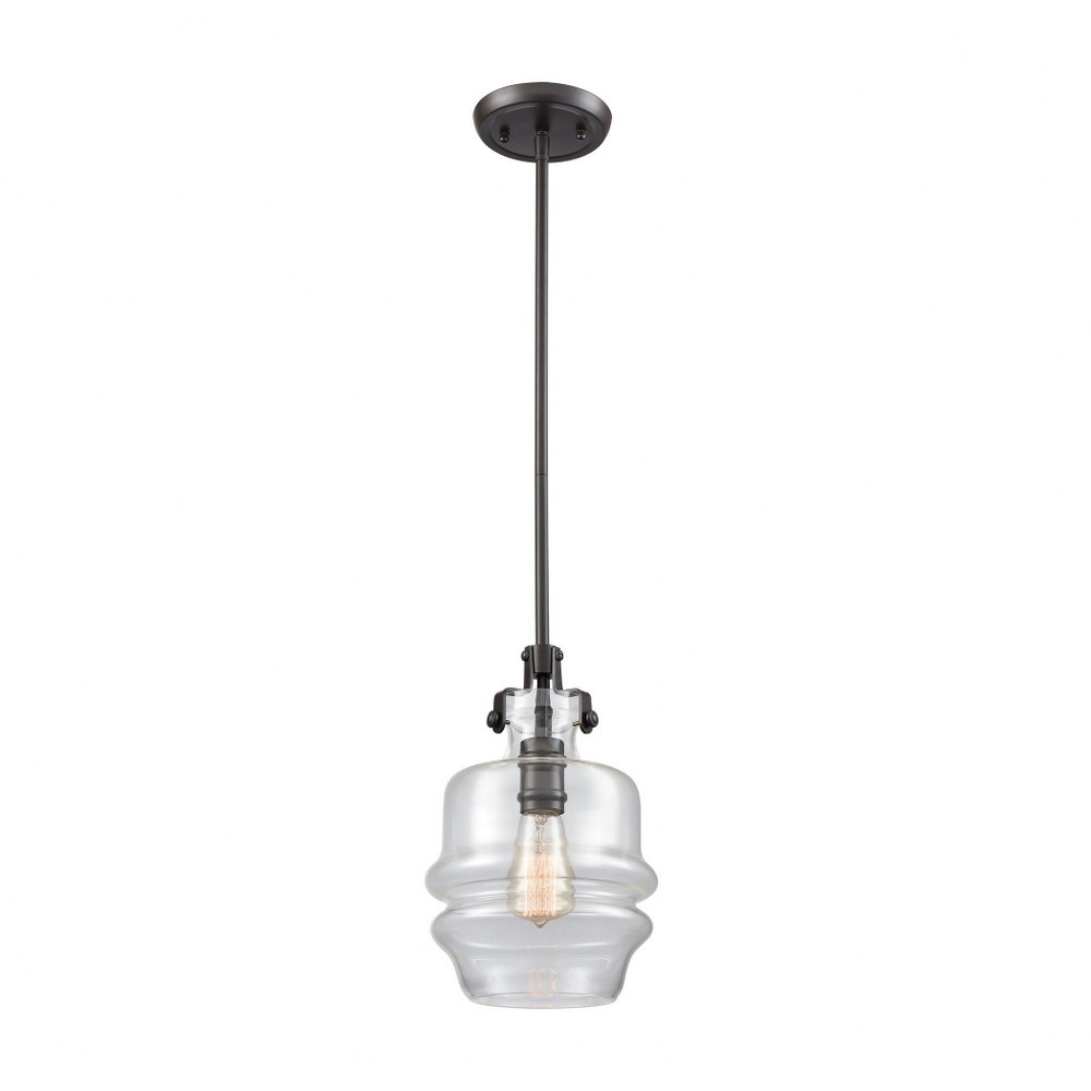 Elk Lighting-60100/1-Zumbia - 1 Light Mini Pendant in Transitional Style with Modern Farmhouse and Urban/Industrial inspirations - 12 Inches tall and 8 inches wide Clear  Satin Brass Finish with Opal White Glass
