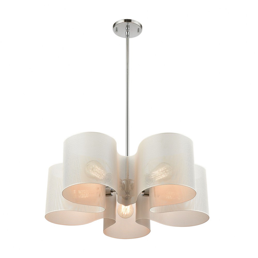 Elk Lighting-60154/5-Santa Barbara - 5 Light Chandelier in Modern/Contemporary Style with Mid-Century and Retro inspirations - 7 Inches tall and 24 inches wide   Matte White/Polished Chrome Finish wit