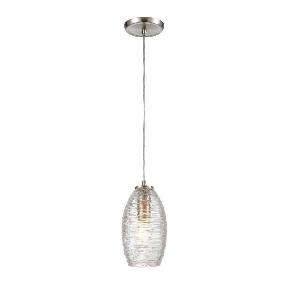 Elk Lighting-60200/1-Frazzle - 1 Light Mini Pendant in Transitional Style with Luxe/Glam and Coastal/Beach inspirations - 10 Inches tall and 5 inches wide   Satin Nickel Finish with Clear Glass