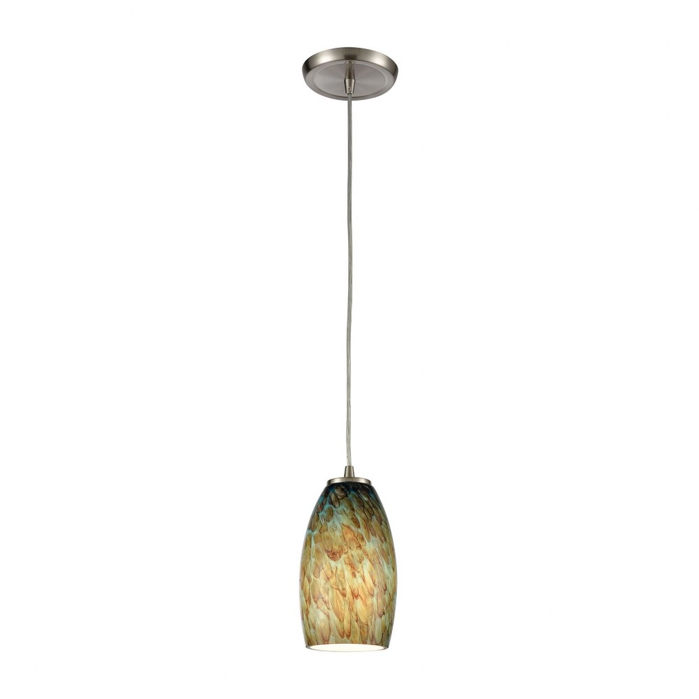 Elk Lighting-60217/1-Natures Collage - 1 Light Mini Pendant in Transitional Style with Nature-Inspired and Eclectic inspirations - 9 Inches tall and 5 inches wide Brown  Satin Nickel Finish with Brown