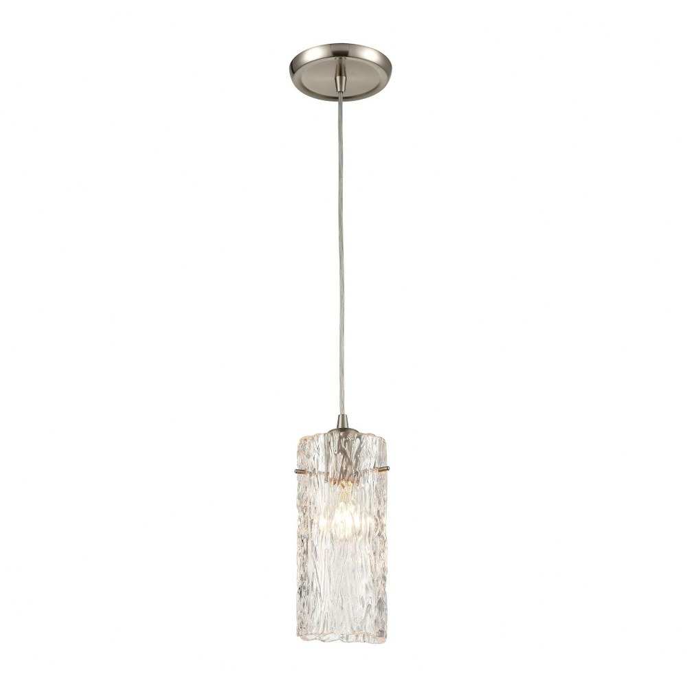 Elk Lighting-60225/1-Roubaix - 1 Light Mini Pendant in Transitional Style with Nature-Inspired/Organic and Southwestern inspirations - 10 Inches tall and 5 inches wide   Satin Nickel Finish with Amber