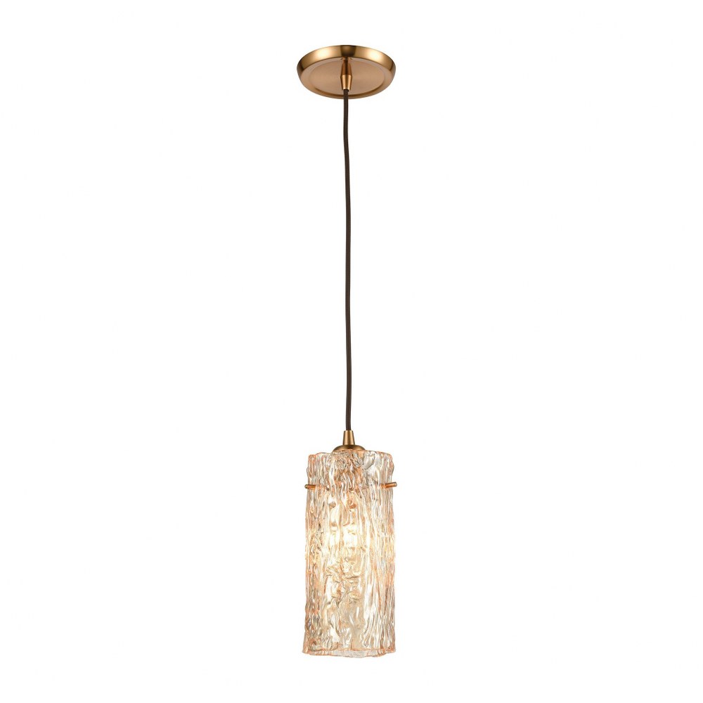 Elk Lighting-60235/1-Roubaix - 1 Light Mini Pendant in Transitional Style with Nature-Inspired/Organic and Southwestern inspirations - 10 Inches tall and 5 inches wide   Satin Brass Finish with Amber 